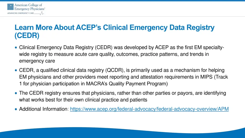 learn more about acep s clinical emergency data