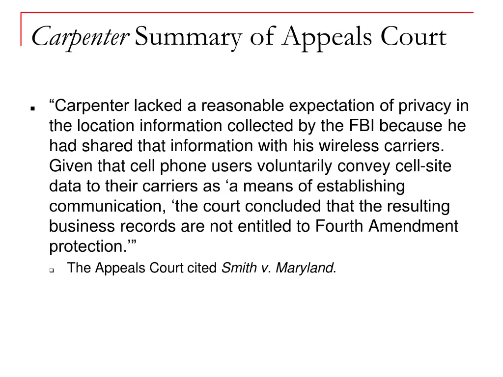 carpenter summary of appeals court