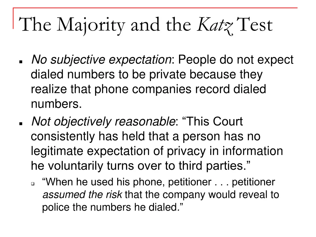 the majority and the katz test