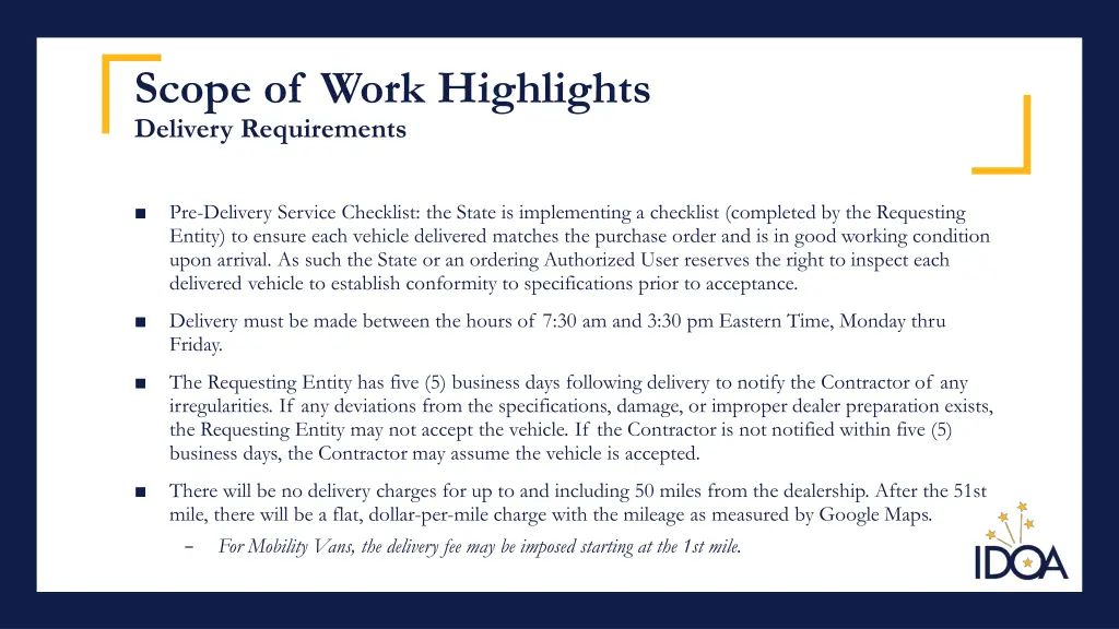 scope of work highlights delivery requirements