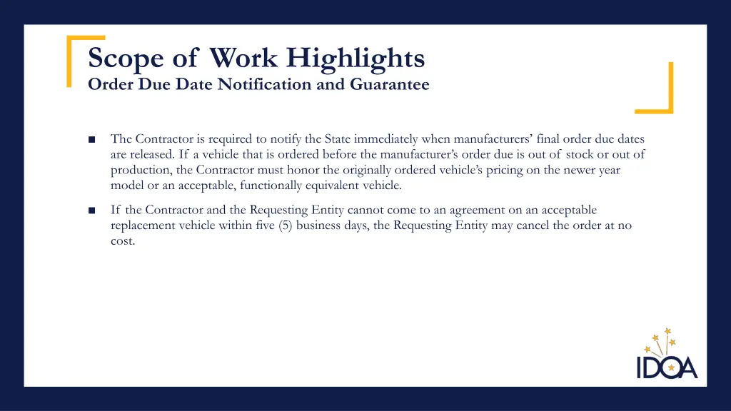scope of work highlights order due date