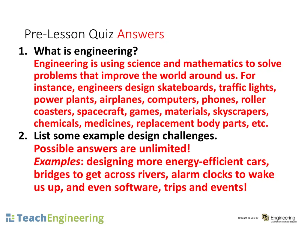 pre lesson quiz answers 1 what is engineering