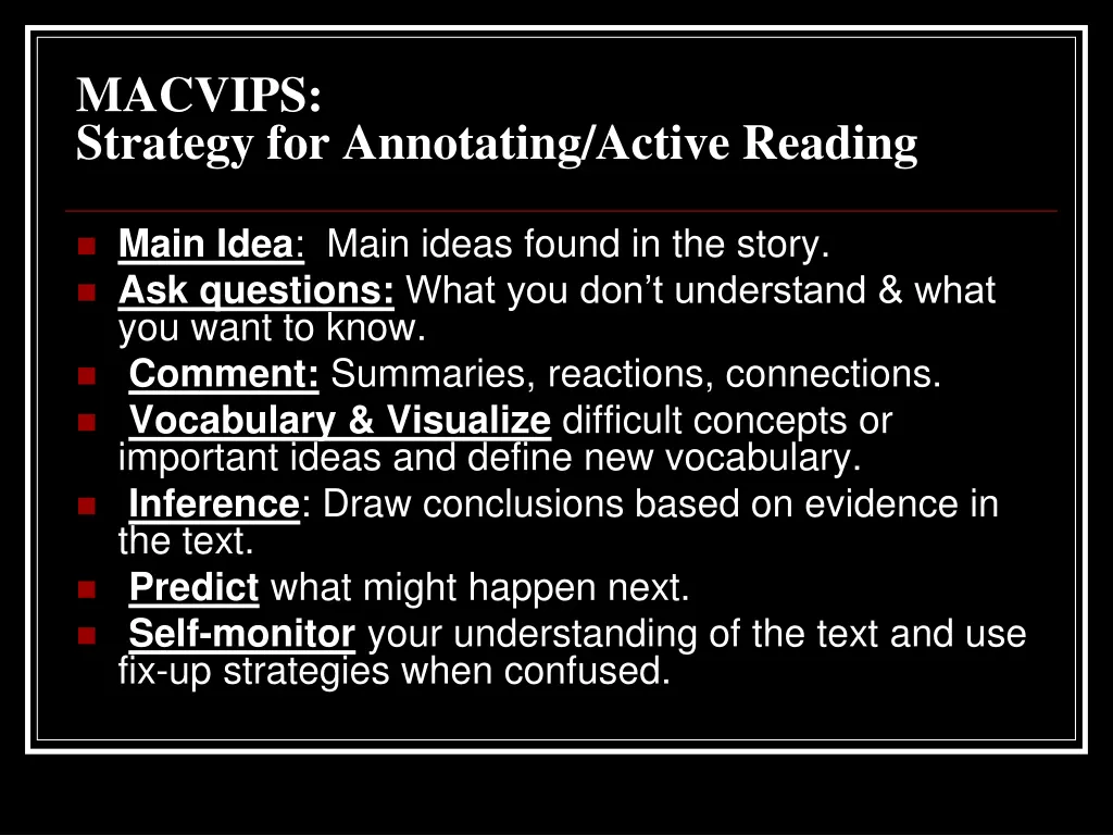 macvips strategy for annotating active reading