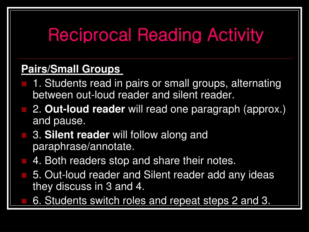 reciprocal reading activity reciprocal reading