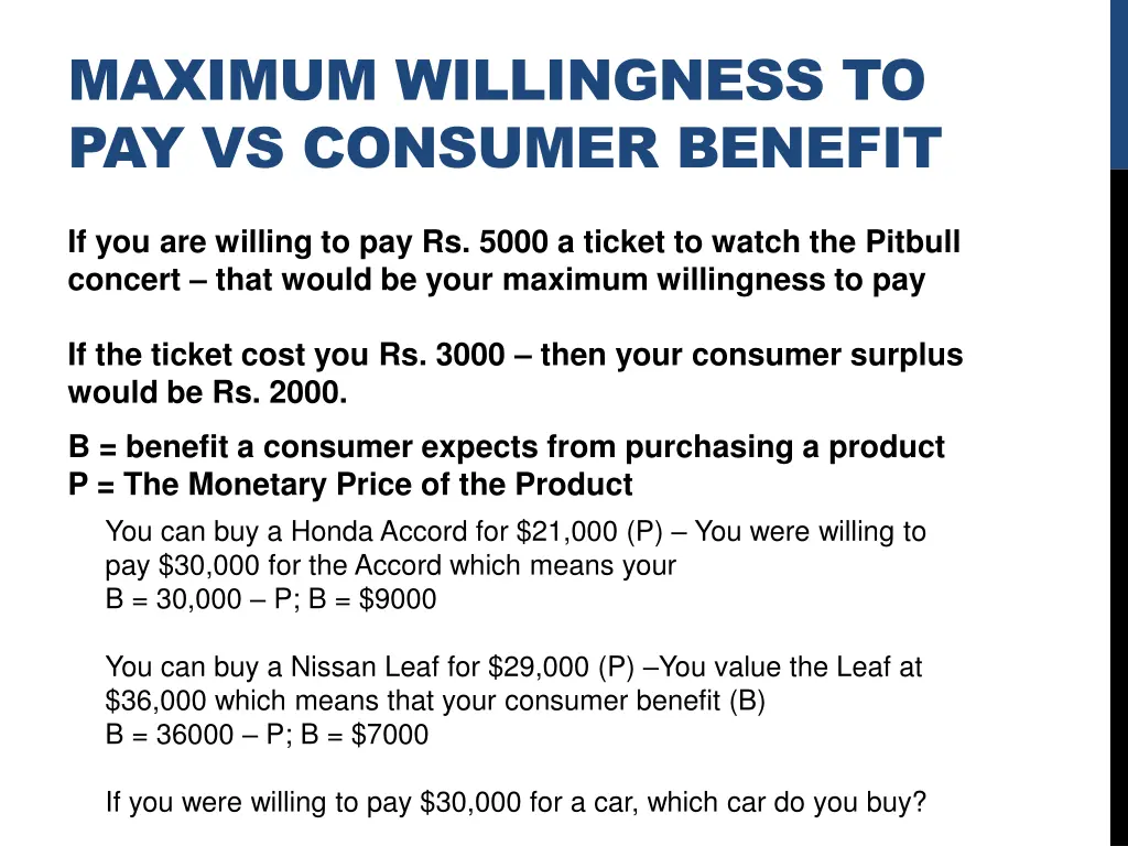 maximum willingness to pay vs consumer benefit