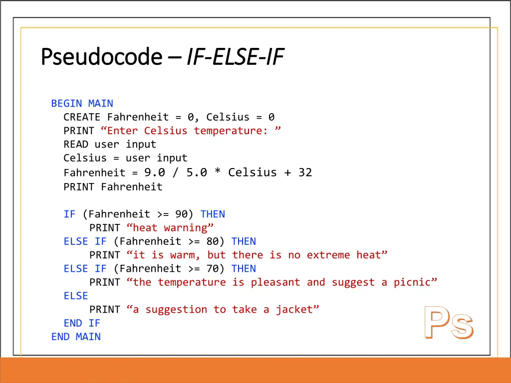 pseudocode pseudocode if if else 1