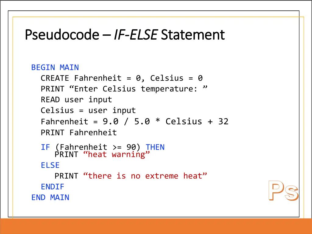 pseudocode pseudocode if if else