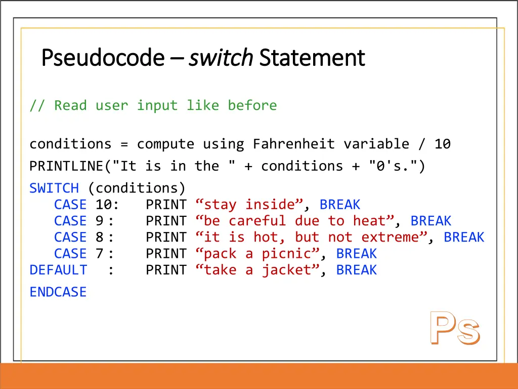 pseudocode pseudocode switch