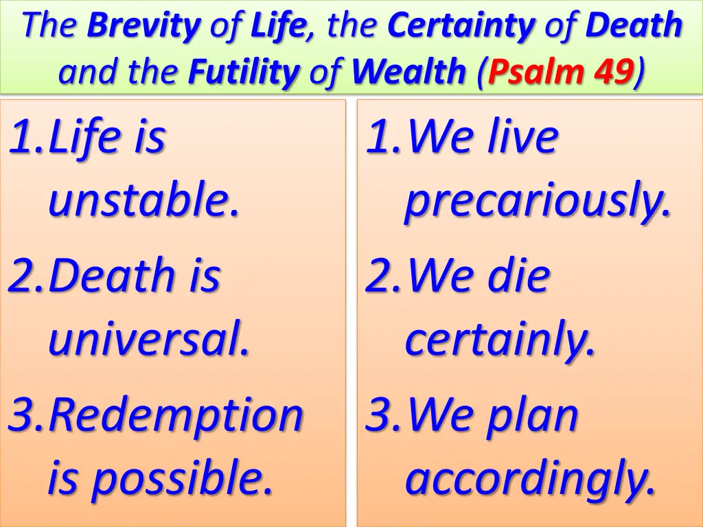 the brevity of life the certainty of death