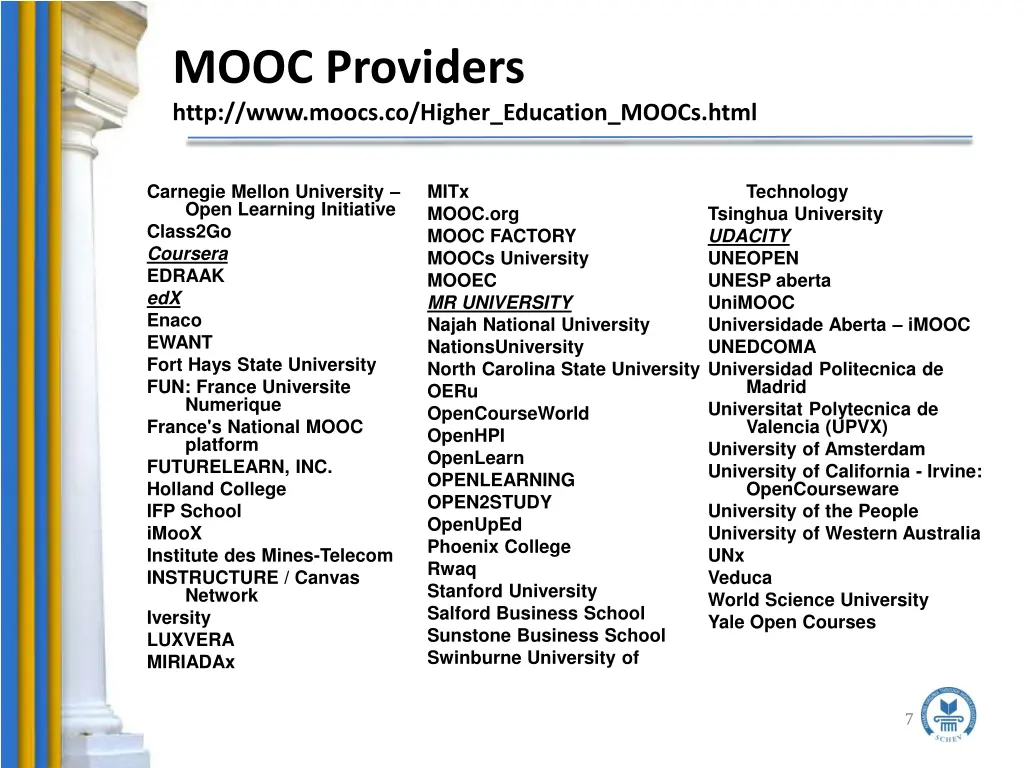 mooc providers http www moocs co higher education