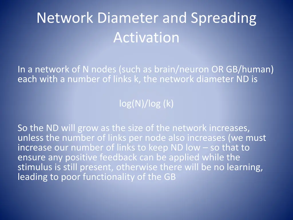 network diameter and spreading activation 1