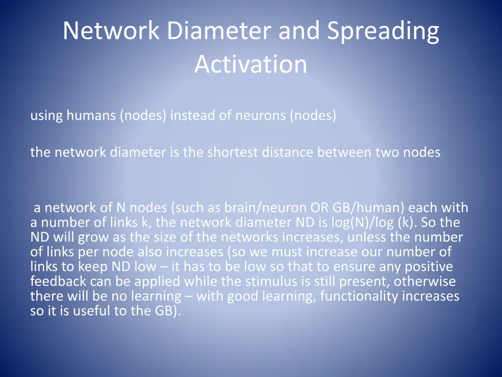 network diameter and spreading activation