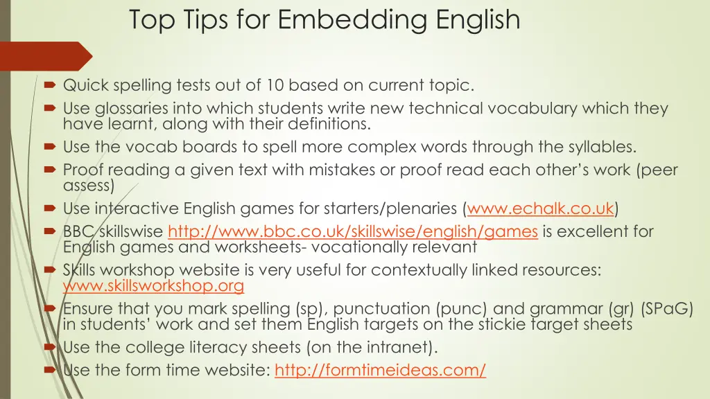 top tips for embedding english