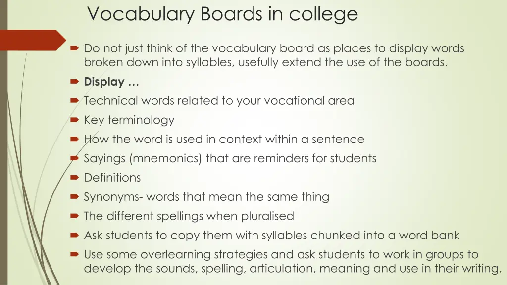 vocabulary boards in college