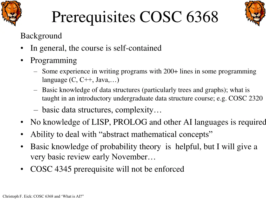 prerequisites cosc 6368