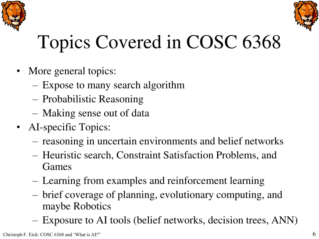 topics covered in cosc 6368