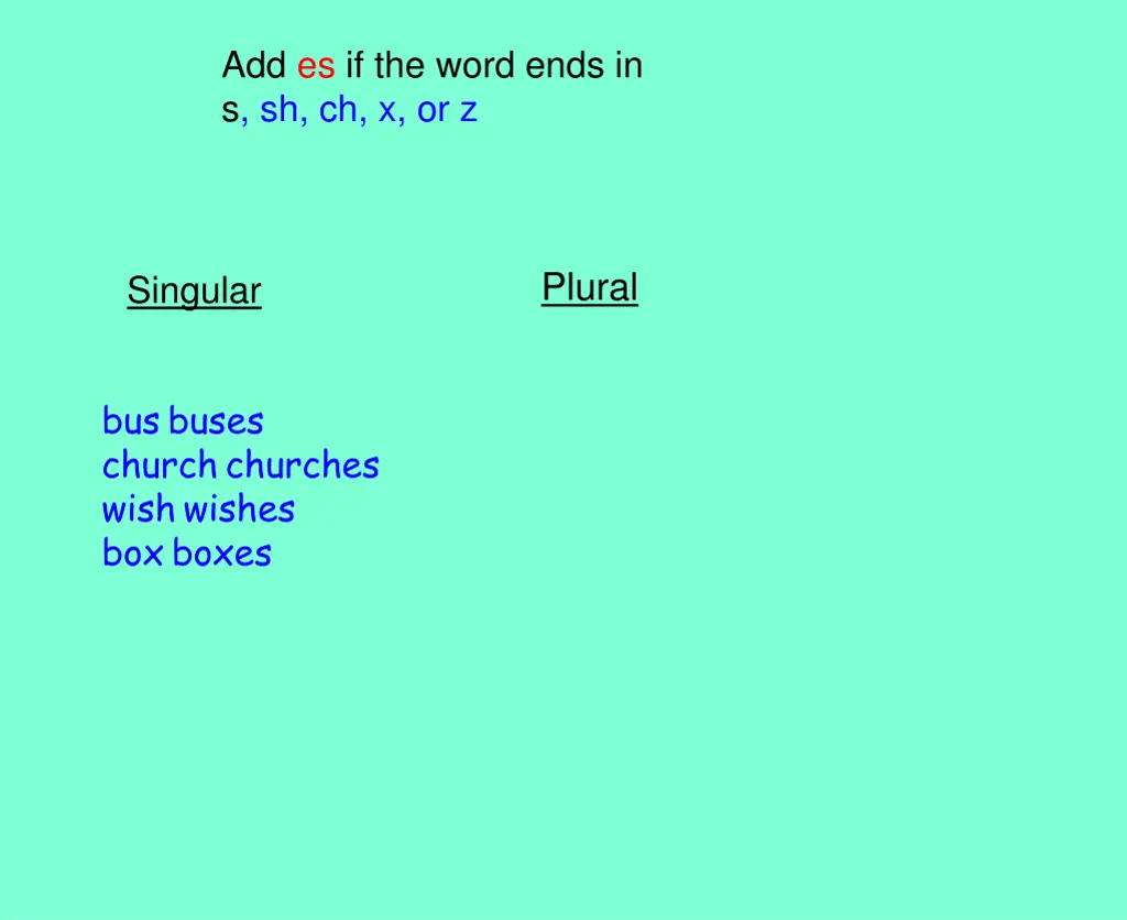 add es if the word ends in s sh ch x or z