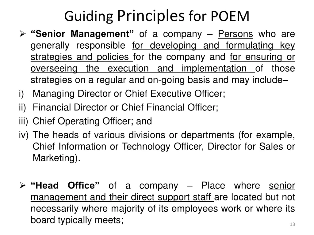 guiding principles for poem senior management