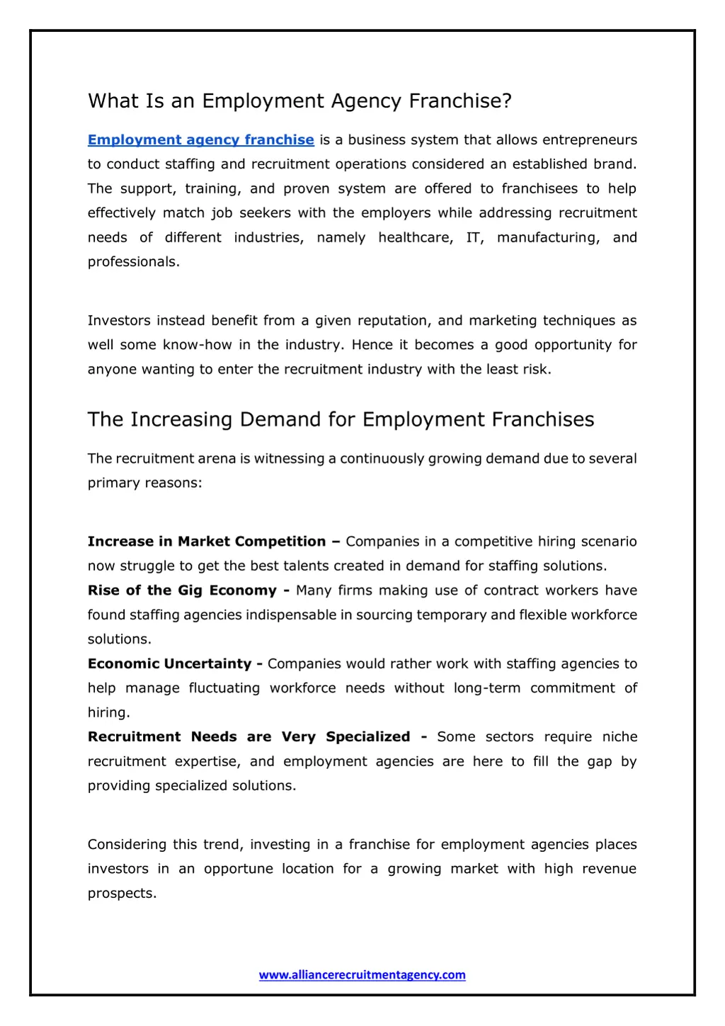 what is an employment agency franchise