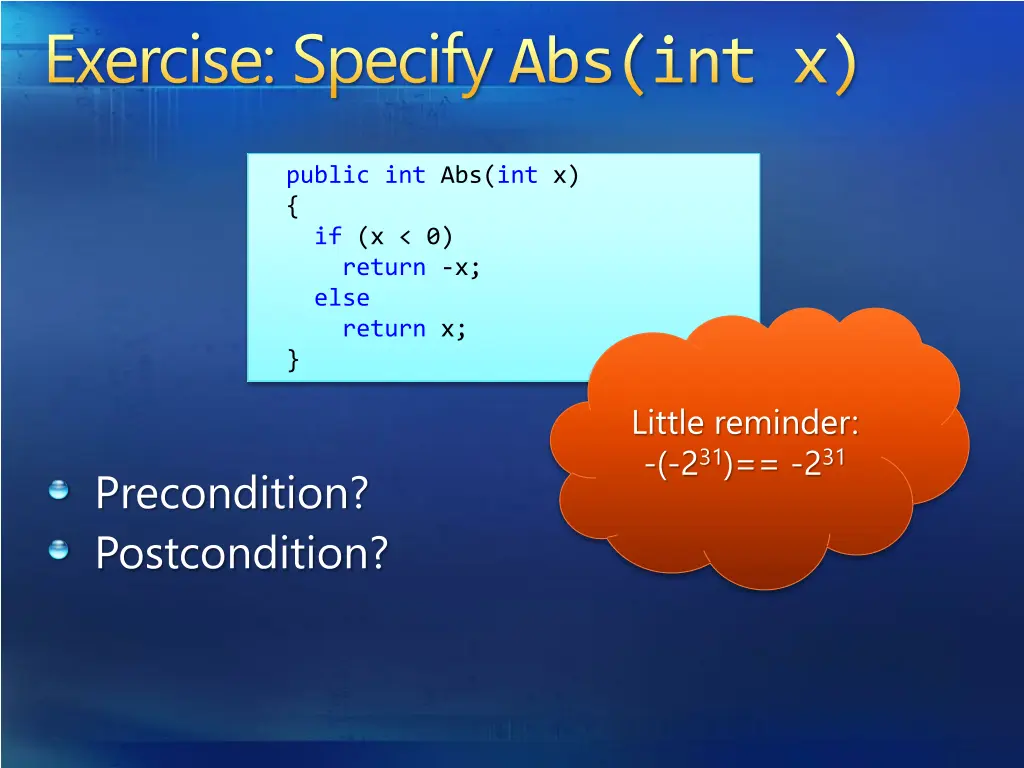 exercise specify abs int x