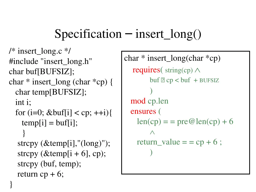 specification insert long