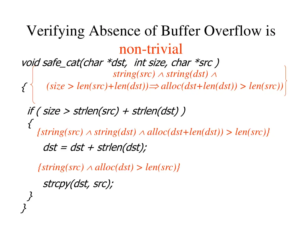 verifying absence of buffer overflow