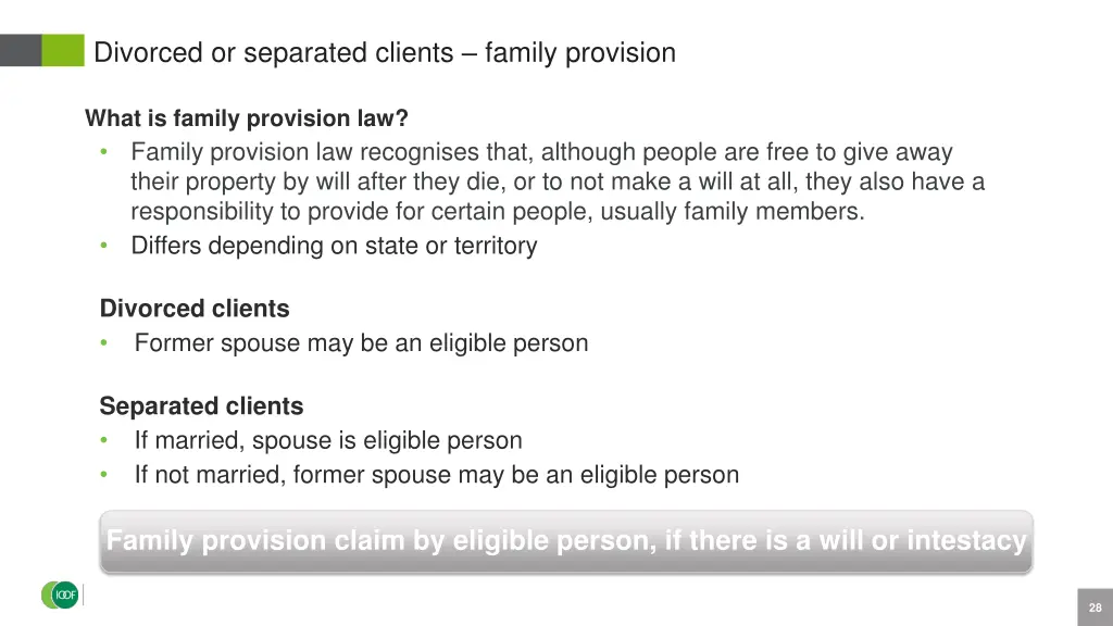 divorced or separated clients family provision