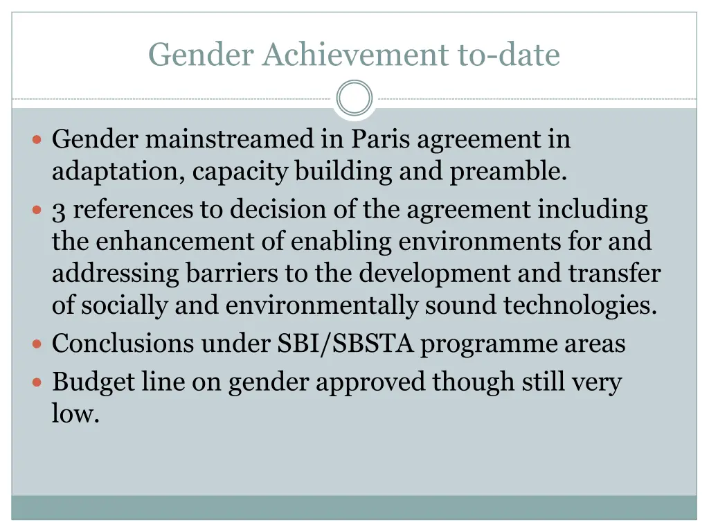 gender achievement to date