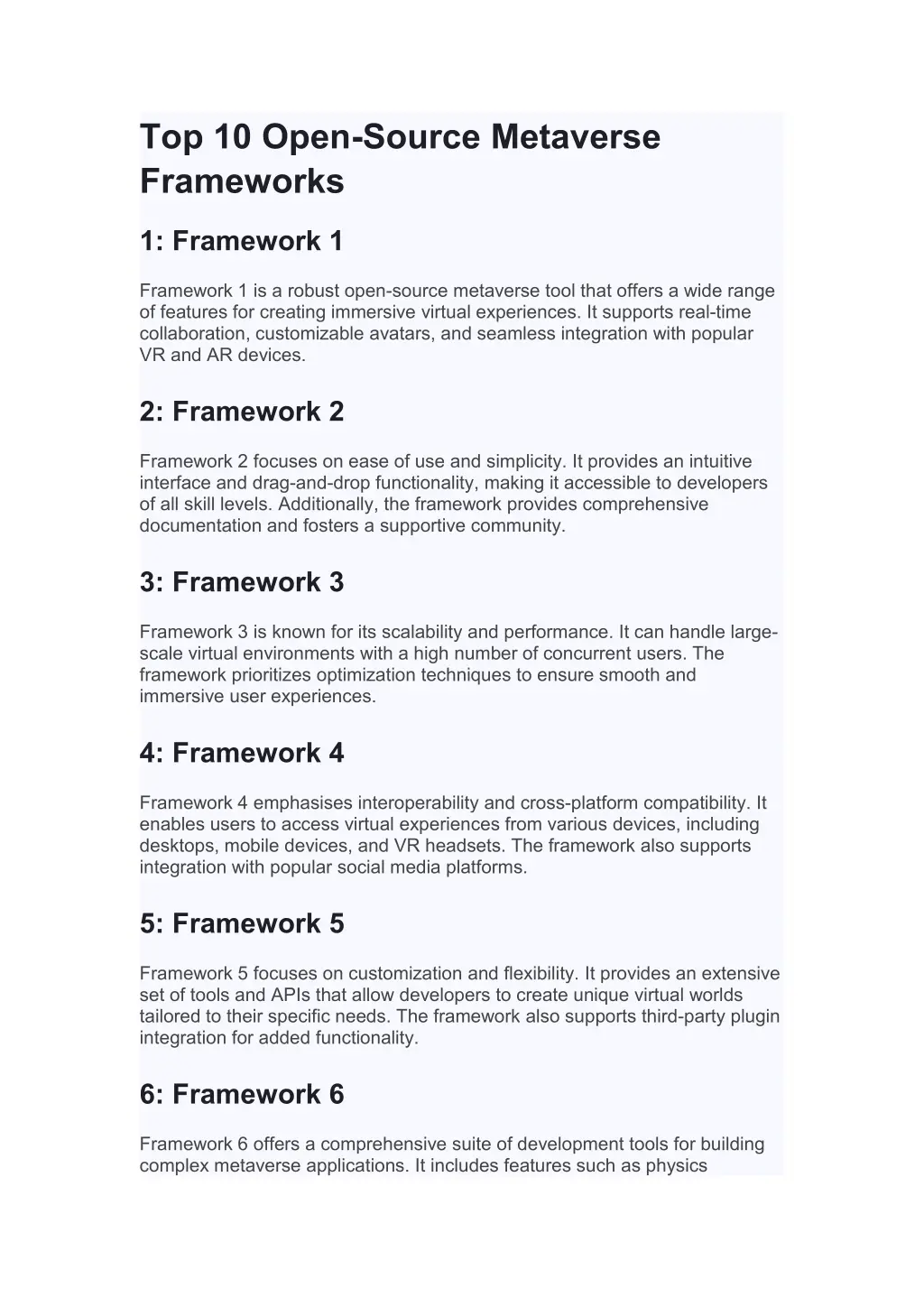 top 10 open source metaverse frameworks