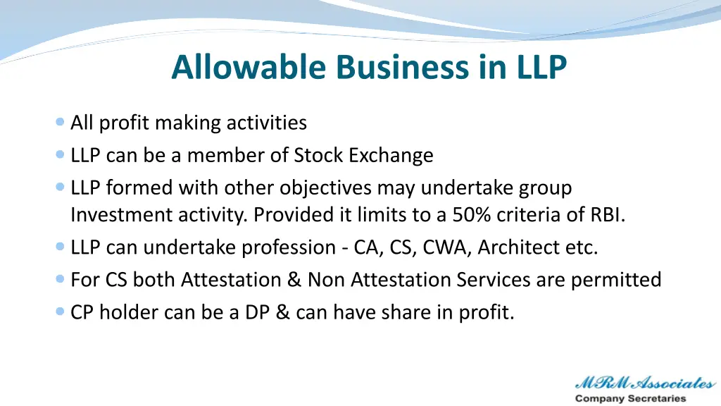allowable business in llp