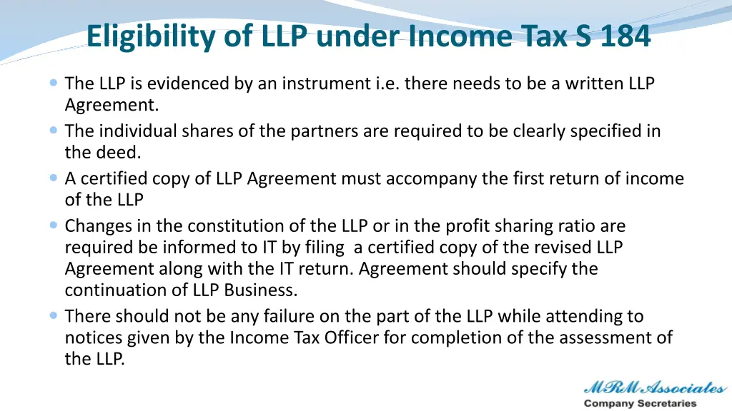 eligibility of llp under income tax s 184