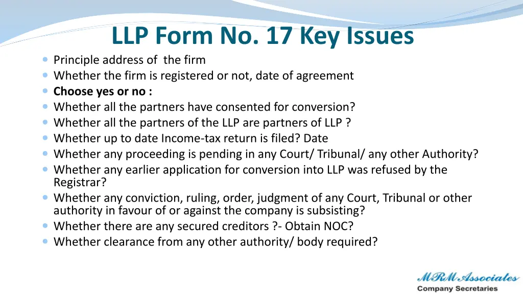 llp form no 17 key issues principle address