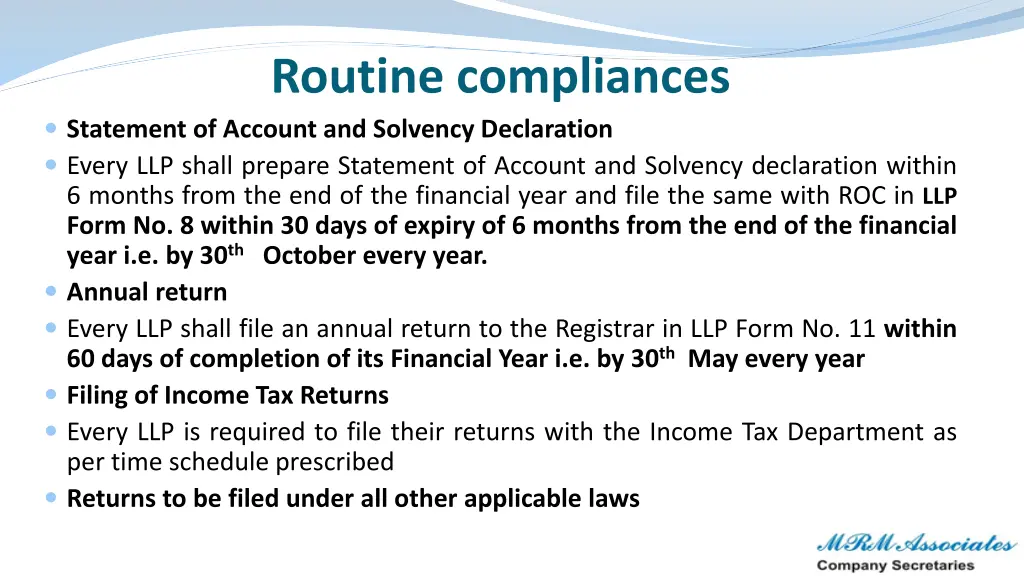 routine compliances statement of account