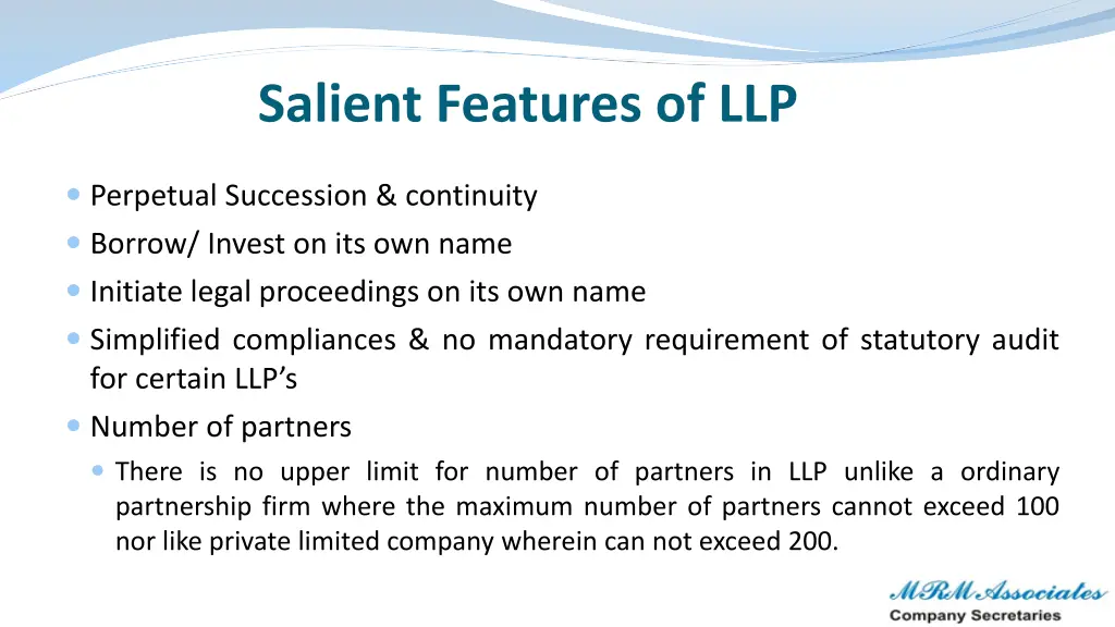 salient features of llp 1