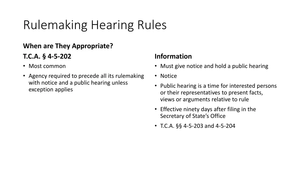rulemaking hearing rules