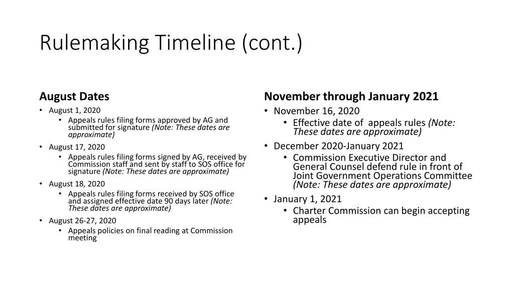 rulemaking timeline cont