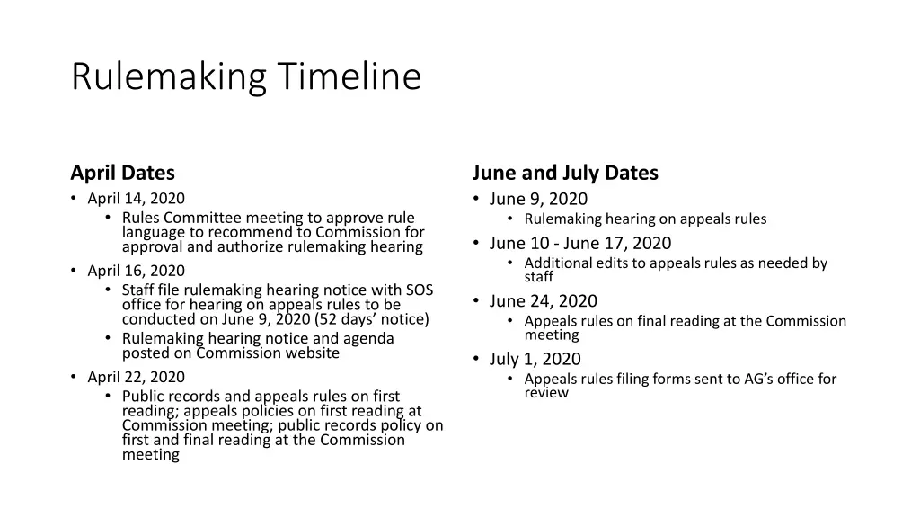 rulemaking timeline