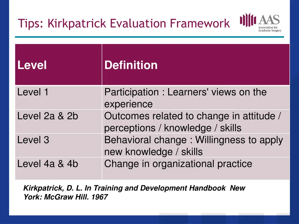 tips kirkpatrick evaluation framework