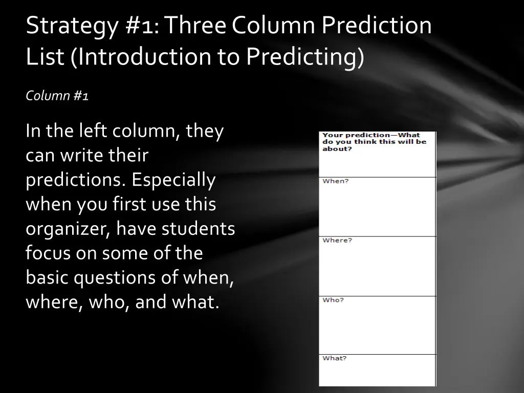 strategy 1 three column prediction list