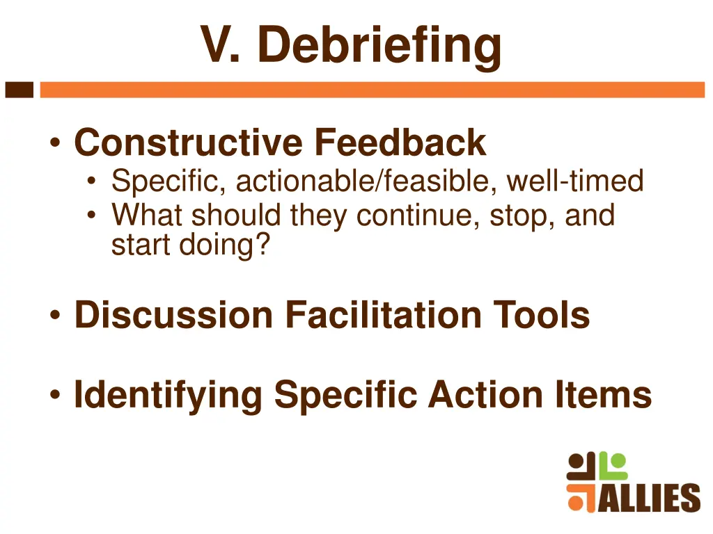 v debriefing