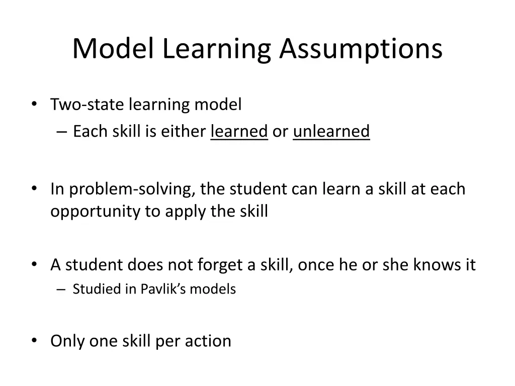 model learning assumptions