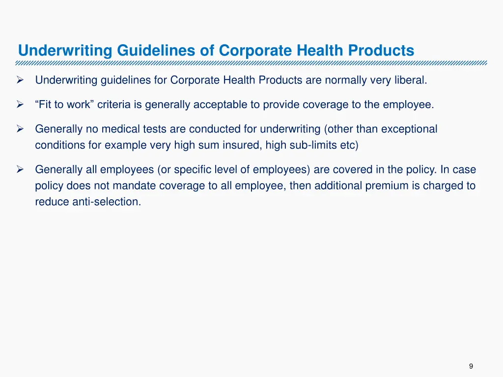 underwriting guidelines of corporate health