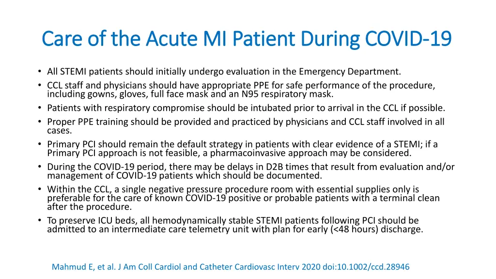 care of the acute mi patient during covid care