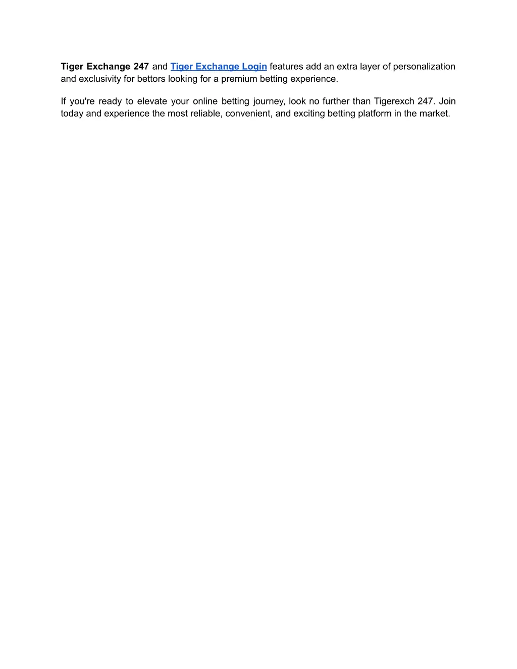 tiger exchange 247 and tiger exchange login