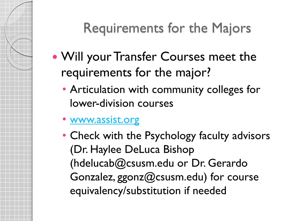 requirements for the majors