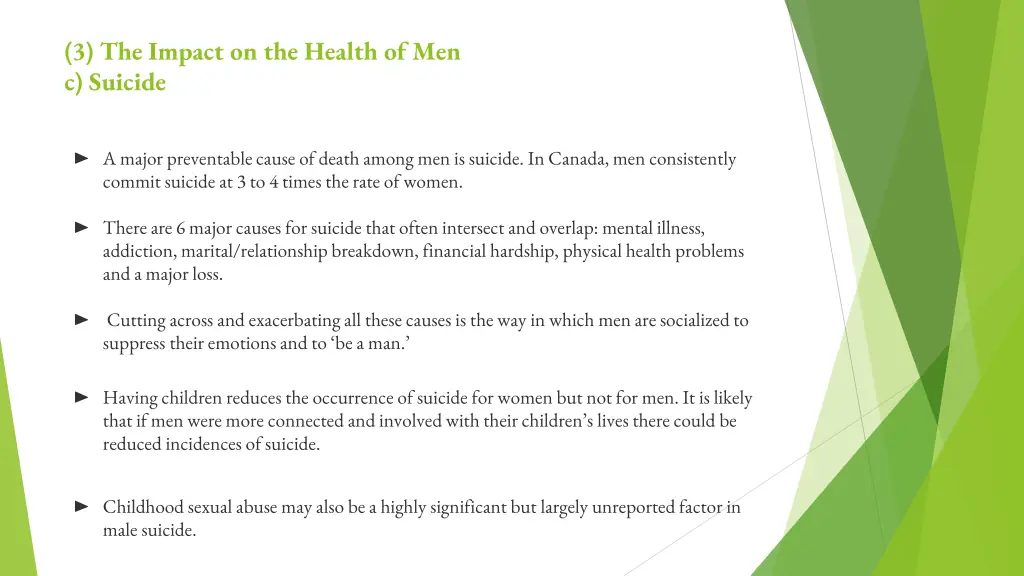 3 the impact on the health of men c suicide