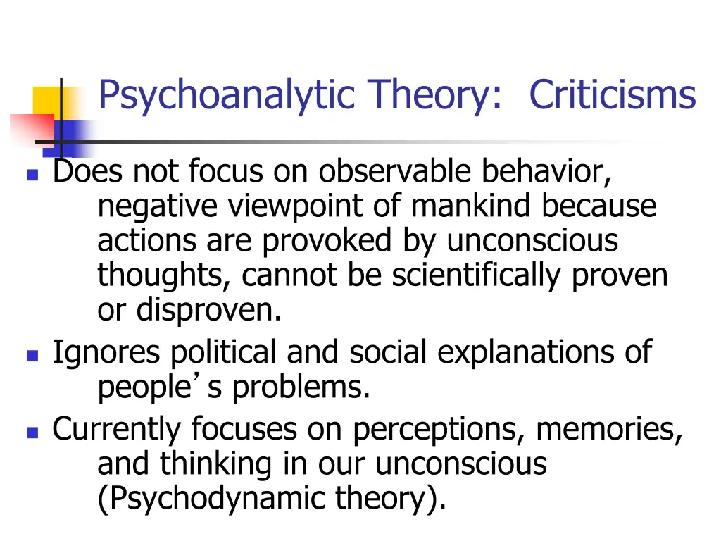 psychoanalytic theory criticisms