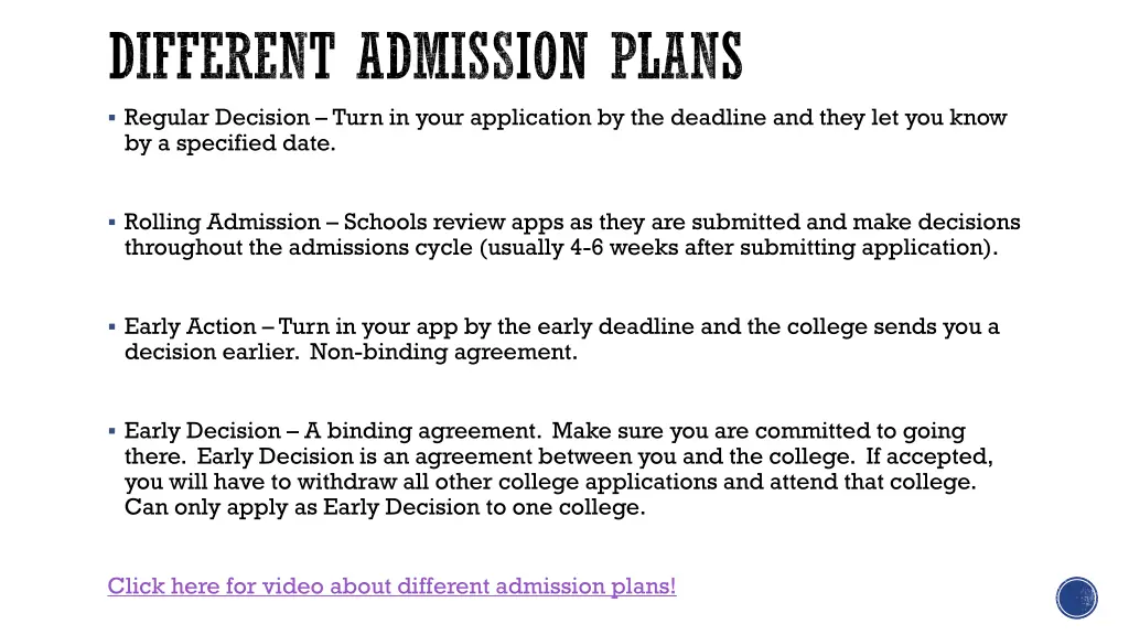 different admission plans regular decision turn