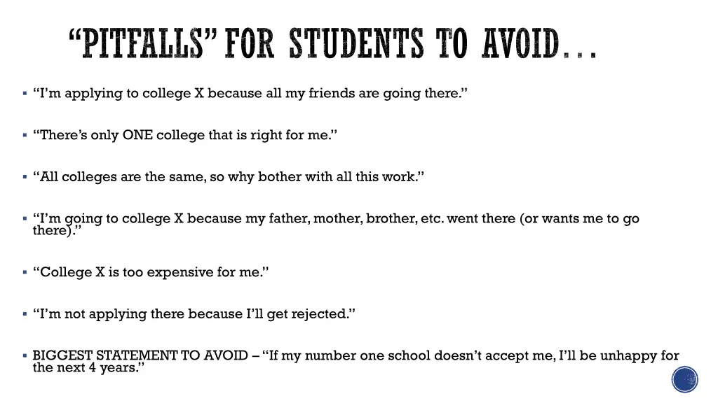 pitfalls for students to avoid
