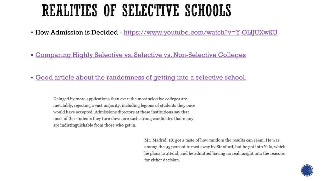 realities of selective schools